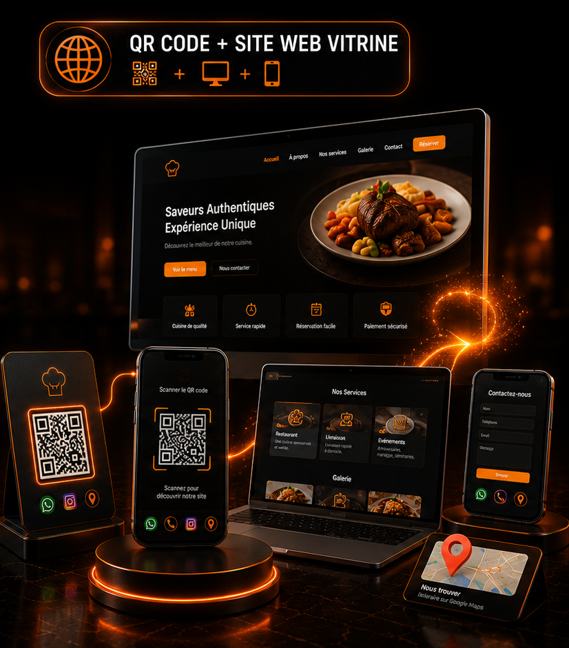 Illustration premium — Solution complète : QR code + site web vitrine