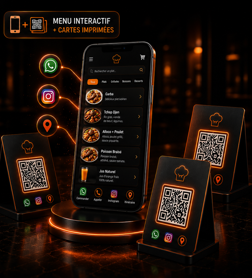 Illustration premium — Menu interactif + cartes imprimées